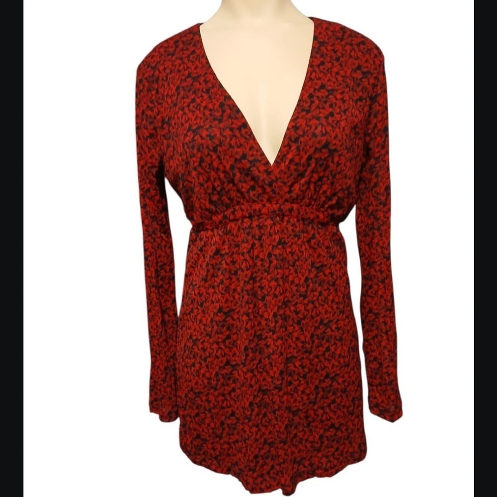 New York & Company Red and Black Midi Dress